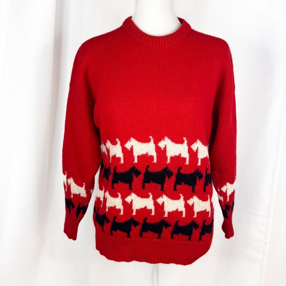 Vintage Woodward & Lothrop Pure Wool Sweater Red Scottish Terrier Dog Medium